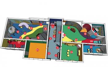 Overhead rendering of the museum